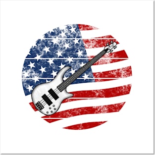 Bass Guitar USA Flag Bassist Musician 4th July Posters and Art